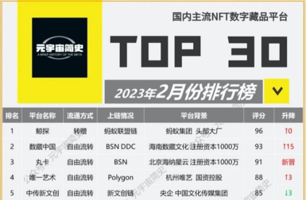 中国主流数字藏品平台2023年2月份排名